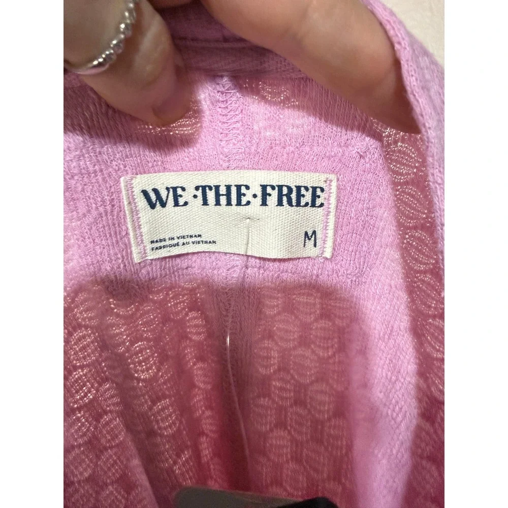 Free People We The Free Sweet Lilac Cardigan‎ Lavande Pink Waffle Knit Top M NEW